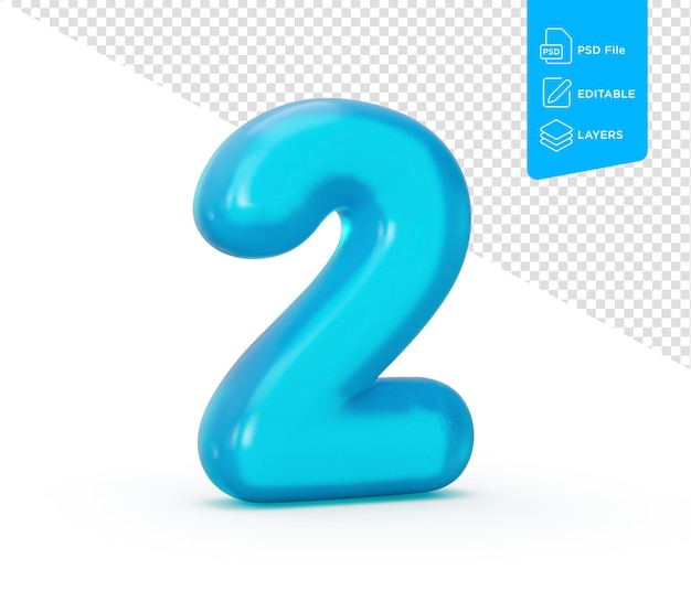 Blue Jelly Digit 2 Two On White Background Jelly Colorful Number For Kids 3d Illustration