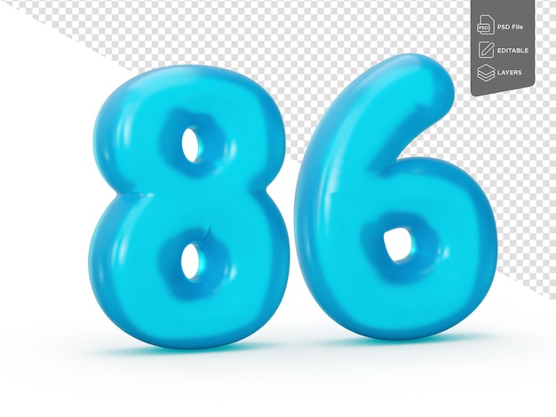 Blue Jelly Digit 86 Eighty Six On White Background Jelly Colorful Number For Kids 3d Illustration