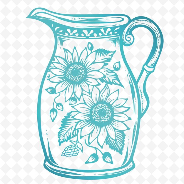 PSD a blue jug with sunflowers on the side