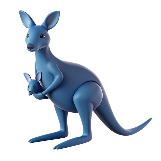 PSD a blue kangaroo with a blue tail holding a rabbit