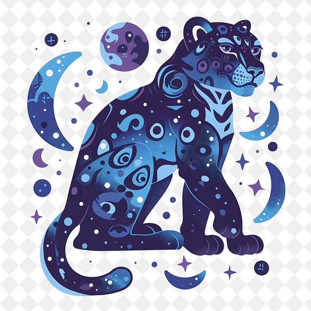 a blue leopard with stars and a moon in the background