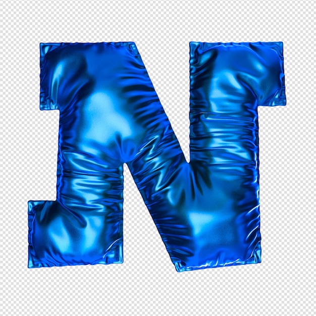 A blue letter n with a shiny material.