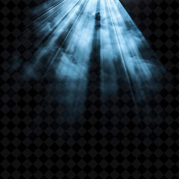 a blue light on a black background with a man walking on it