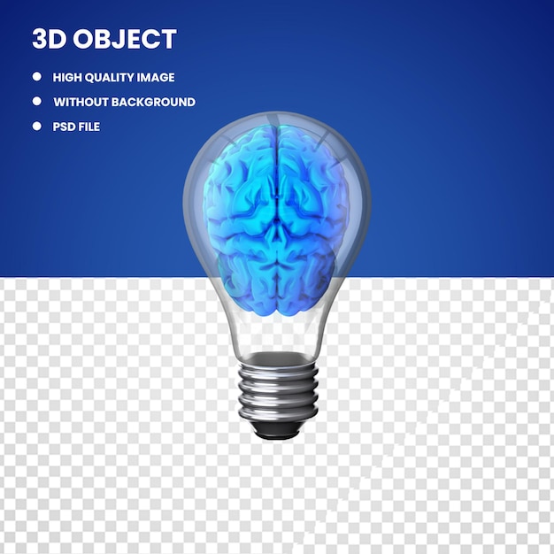 A blue light bulb with a brain on it