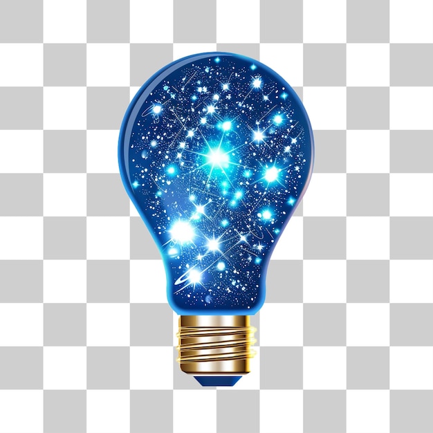 PSD a blue light bulb with the universe inside png on transparent background