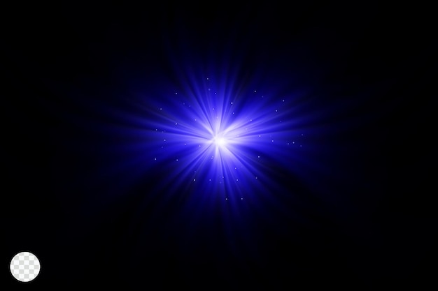 Blue light lens flare in the dark background