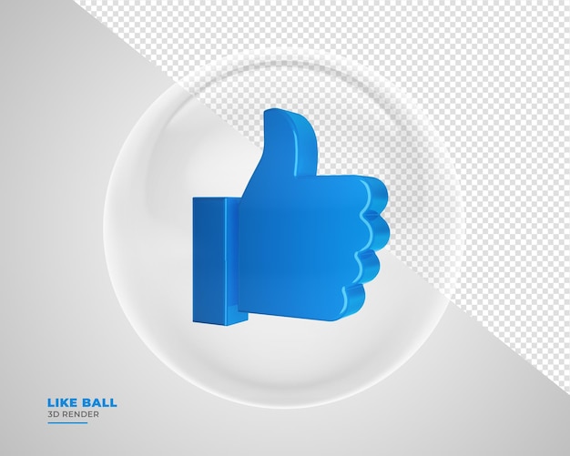 Blue like icon with transparent ball in 3d render with transparent background