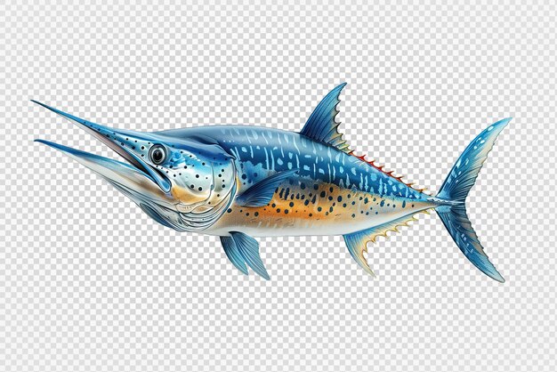 PSD blue marlin png side view of blue marlin fish isolated on transparent background generative ai