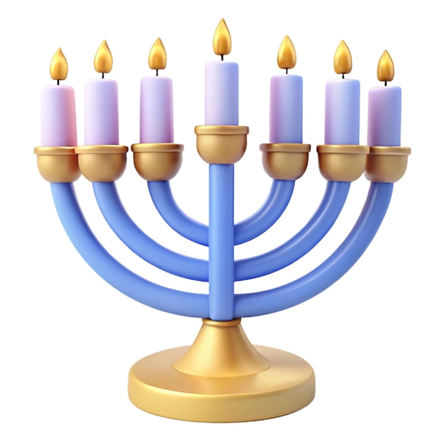 PSD a blue menorah with gold trim and a gold base