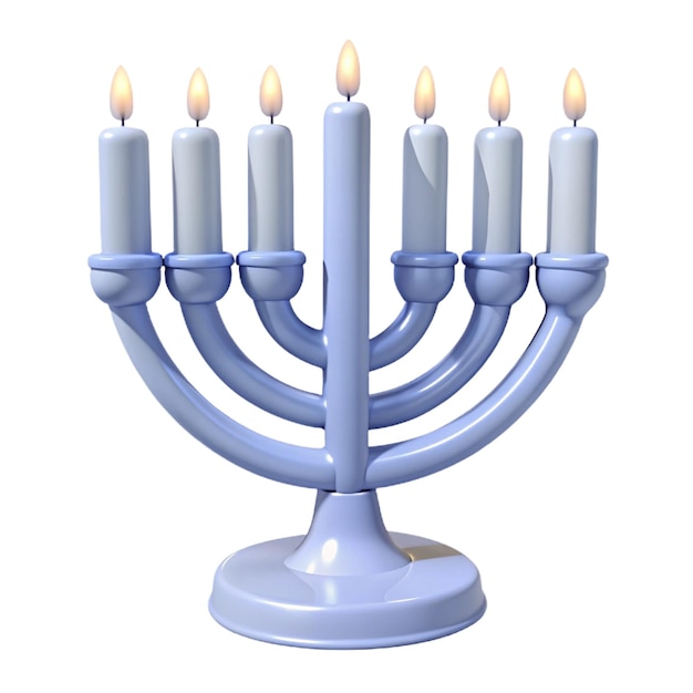 PSD a blue menorah with white candles on a white background