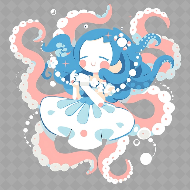 PSD a blue mermaid with a blue hair and a white dress with a blue mermaid on the bottom