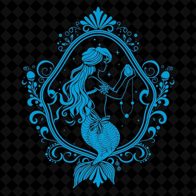 a blue mermaid with a woman in a frame