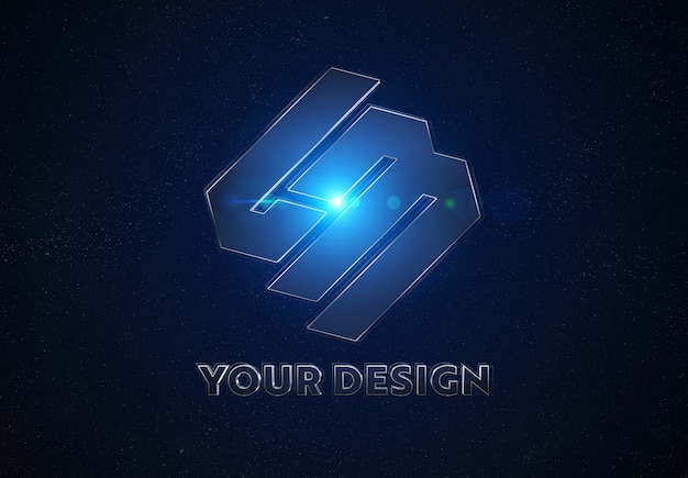 PSD blue metal logo in space mockup