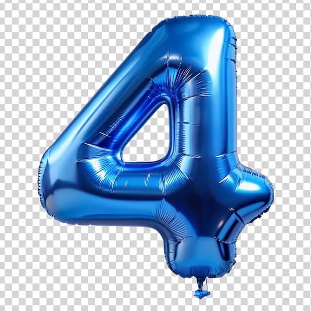 Blue metallic 4 number balloon Isolated on transparent background