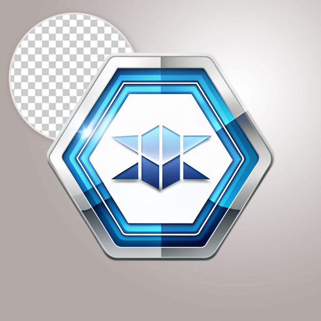 PSD blue and metallic hexagon shape logo on transparent background