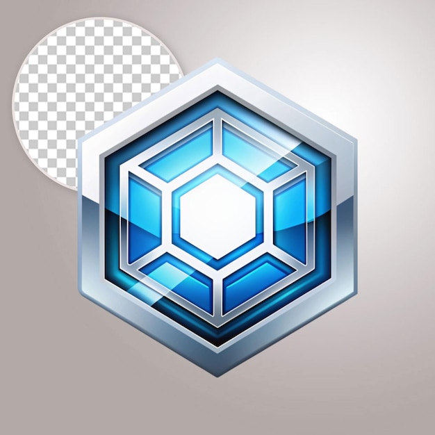 PSD blue and metallic hexagon shape logo on transparent background