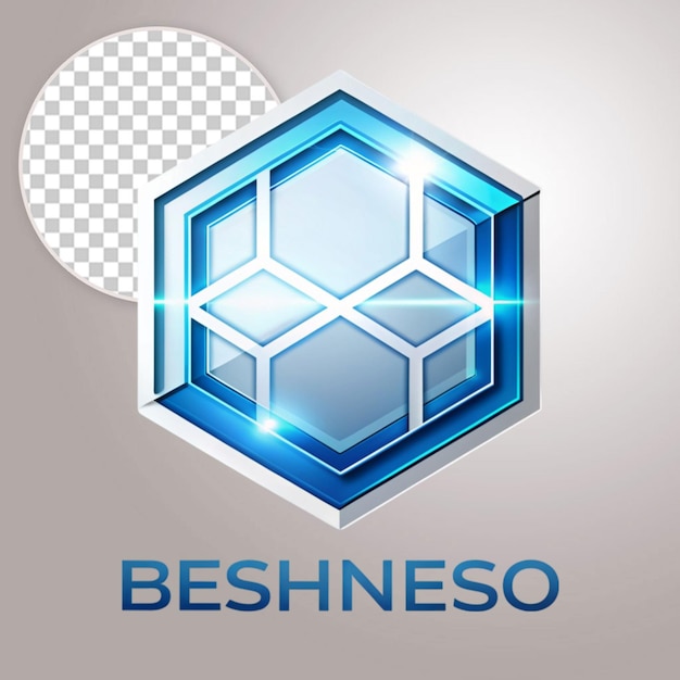 PSD blue and metallic hexagon shape logo on transparent background