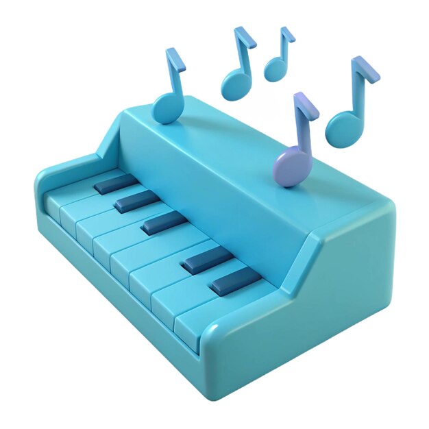 PSD a blue musical keyboard with music notes on the top