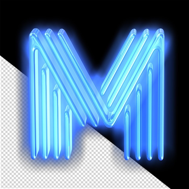 Blue neon symbol letter m