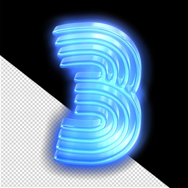 Blue neon symbol number 3