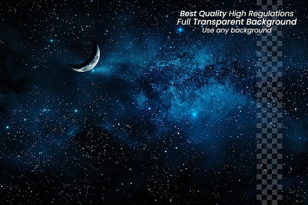 PSD blue night sky with stars and milky way on transparent background