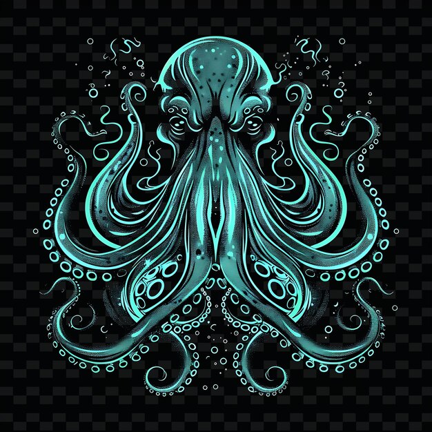 PSD a blue octopus with a green pattern on a black background