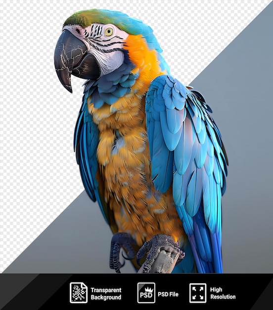 blue and old macaw parrot sitting on a branch png psd