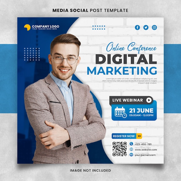 Blue Online Conference Digital Marketing Media Social Post Template