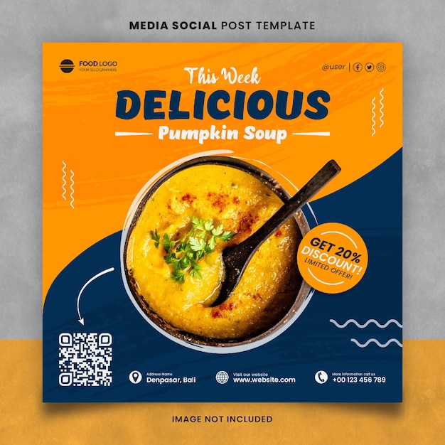 Blue Orange Delicious Food and Restaurant Menu Media Social Post Template