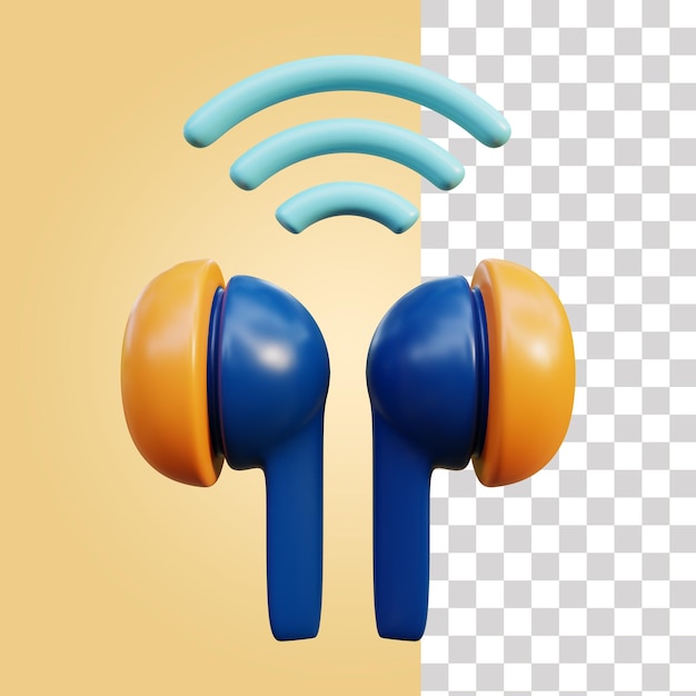 A blue and orange headphones with a wifi signal on the top.