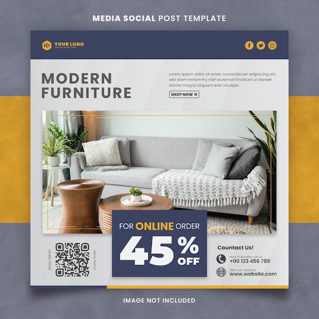 Blue Orange Modern Interior Home Furniture Media Social Post Template