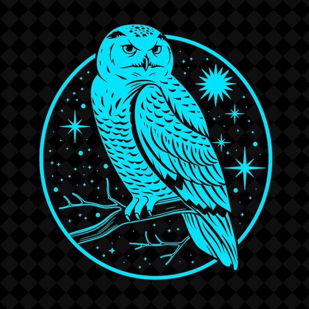 a blue owl sits on a branch with stars in the background