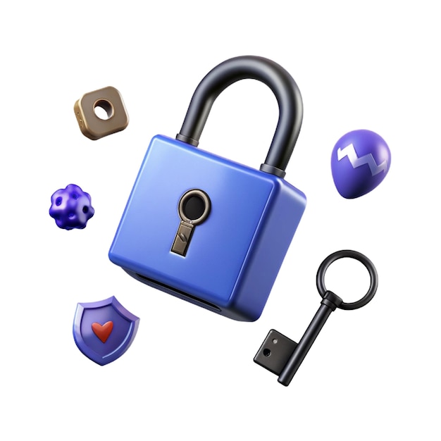 a blue padlock with a key that sayslockon it