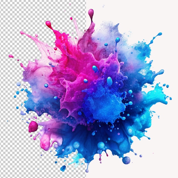 blue and pink color liquid splatters on transparent background