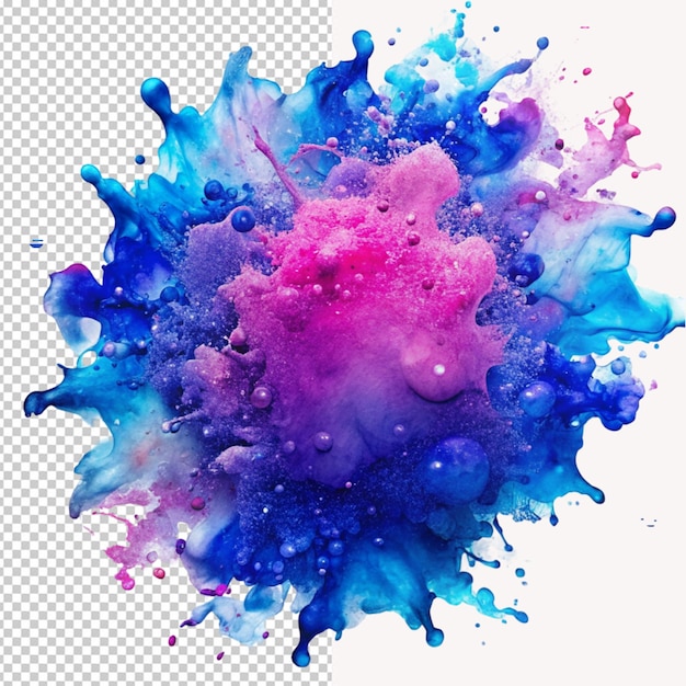 blue and pink color liquid splatters on transparent background