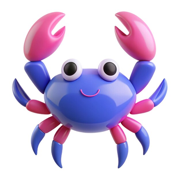 PSD a blue and pink crab with a pink nose and blue eyes