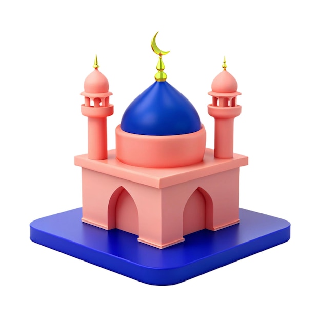 a blue and pink mosque with a blue dome on top