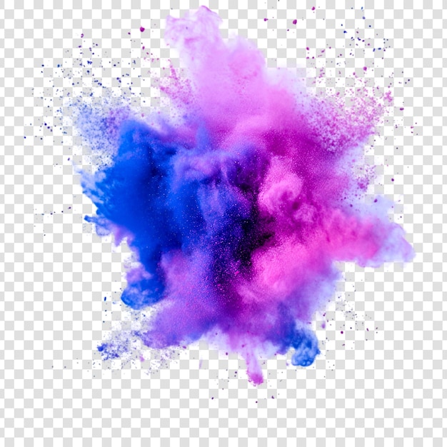 Blue and pink powder explosion or splash on a transparent background