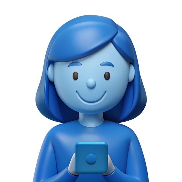 PSD a blue plastic doll with a phone in her hand