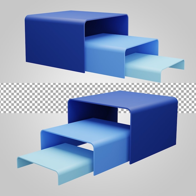 Blue podium stair pedestal for product display isolated on transparent background 3D Render