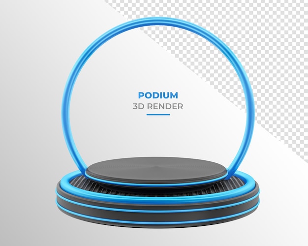 Blue podium with black in realistic 3d render with transparent background