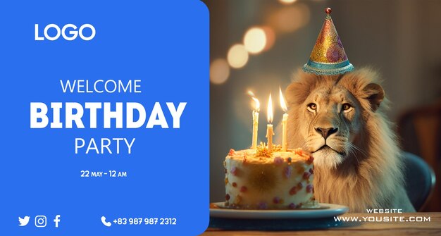 A blue poster that says welcome to birthday party.