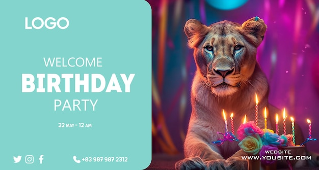 A blue poster that says welcome to birthday party.