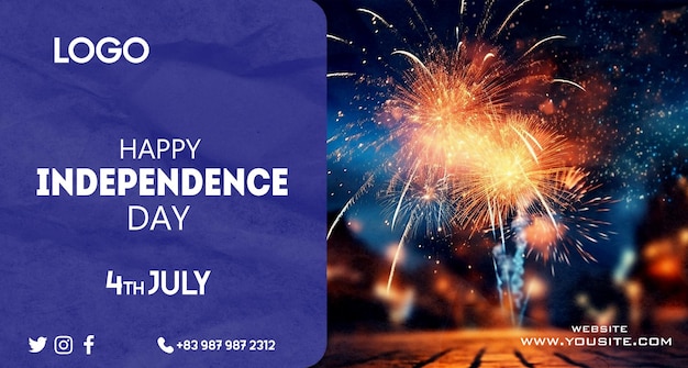 A blue and purple poster that says happy independence day on it.