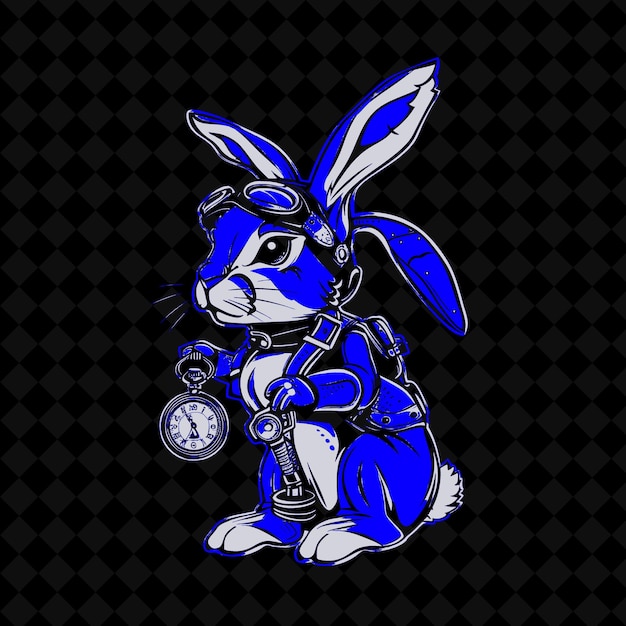 PSD a blue rabbit with a clock and a pocket watch on it