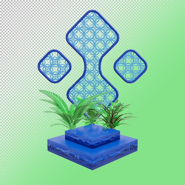 blue rectangle shape podium product with blue patern ornament in 3d render