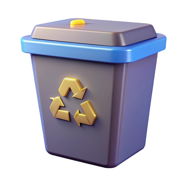 a blue recycling bin with a blue lid that says recycle