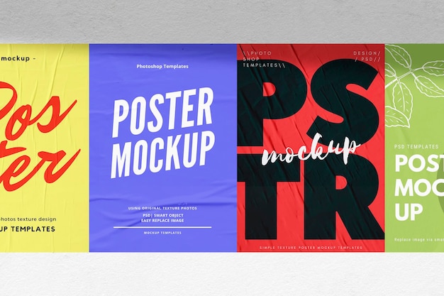 Blue and Red Glued Poster Mockup