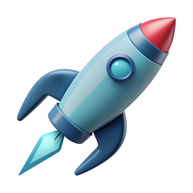 a blue and red rocket with a blue arrow on the bottom