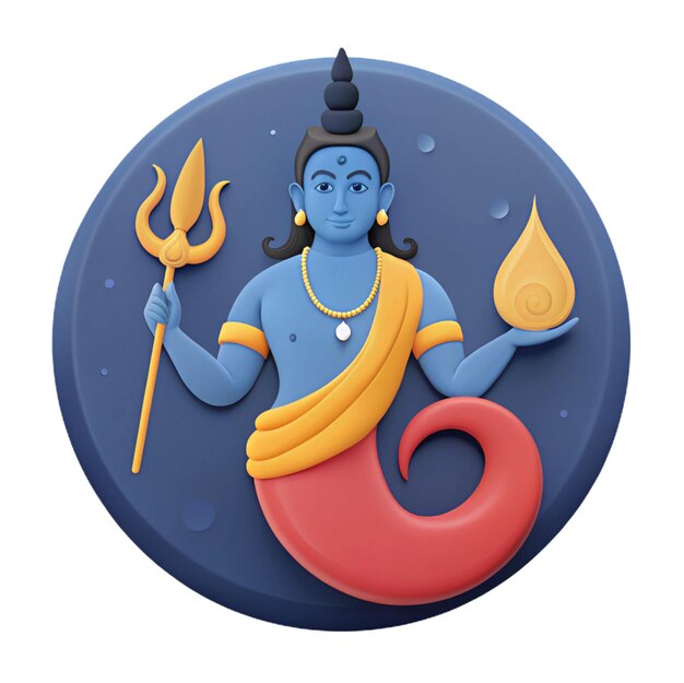 PSD a blue and red round object with a statue of deity on it